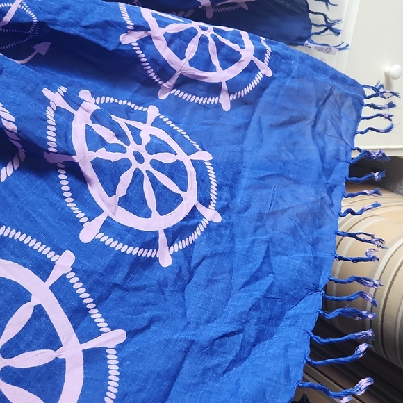 Nautical Inspired Sarong/ scarf, Bright blue and pink, Cover up - Picture 2 of 6